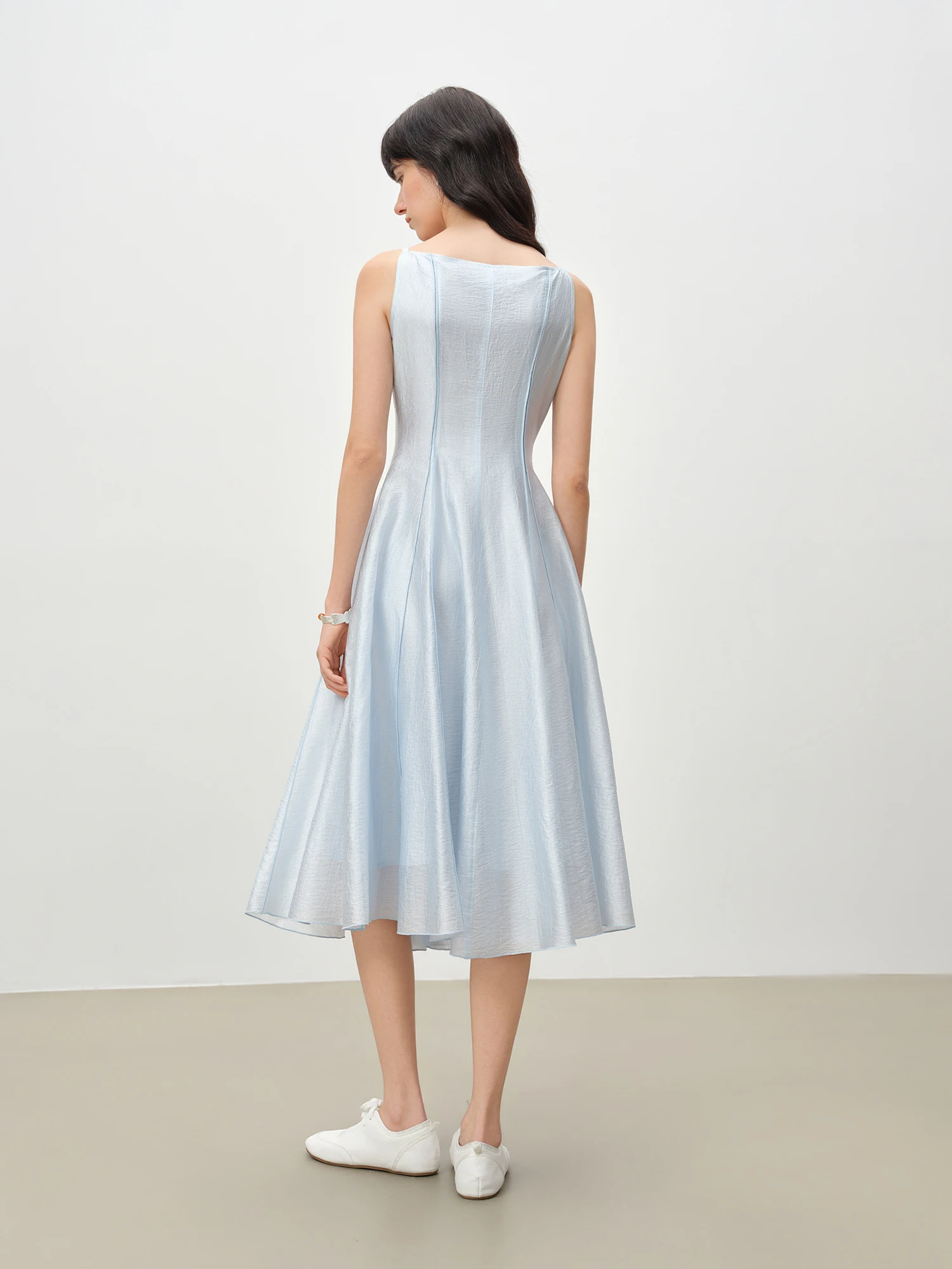 ZIQIAO Elegant Off-the-shoulder Patchwork Dress for Women Knee-length Sleeeveless Solid Dating New Arrivals for Spring 2026 - Image 5