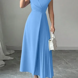 ZANZEA Office Women Dresses 2026 Sumnmer Dress Elegant V Neck Sleeveless Party Sundress Stylish Solid A Line Pleated Vestidos