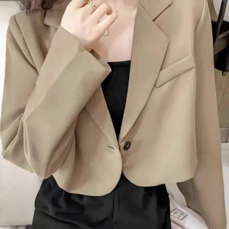 Spring Autumn Loose Cropped Blazer Jacket Women Korean Solid Color Single Button Blazer Woman Casual Long Sleve Suit Outerwear - Image 3