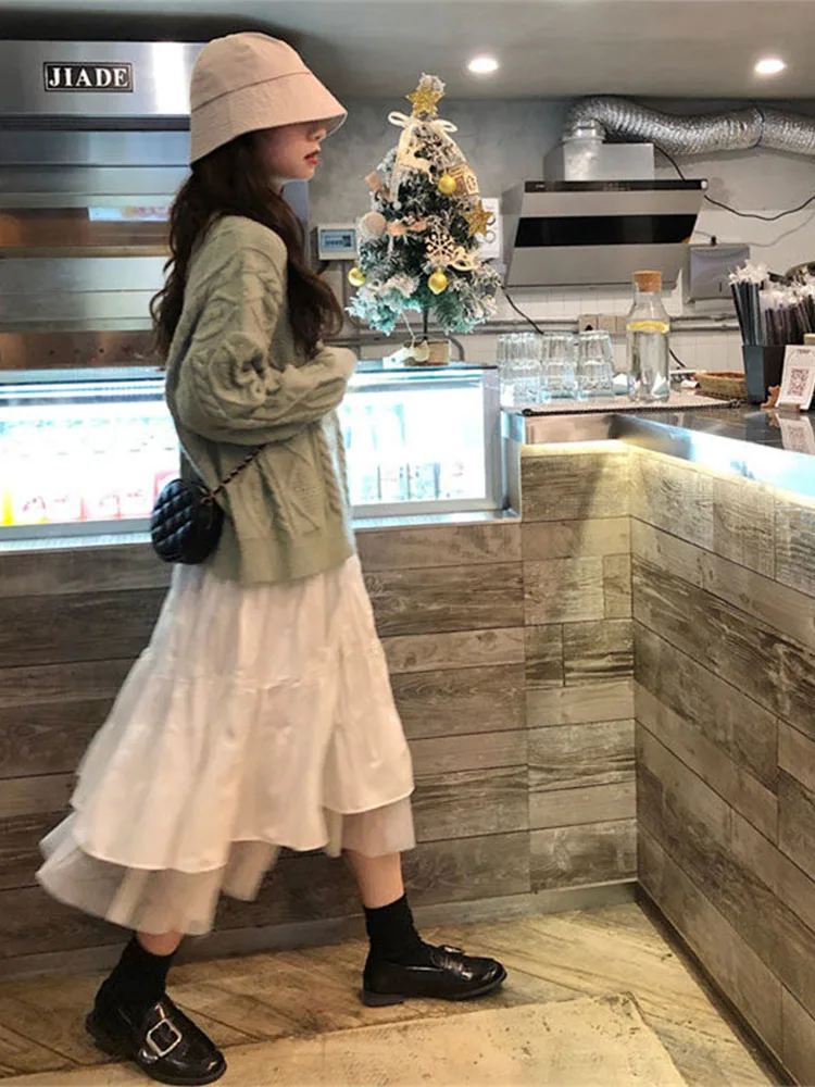 Long Tulle Midi Skirts Womens Autumn Elastic High Waist Mesh Tutu Pleated Skirts Female Black White Long Skirt Streetwear - Image 6