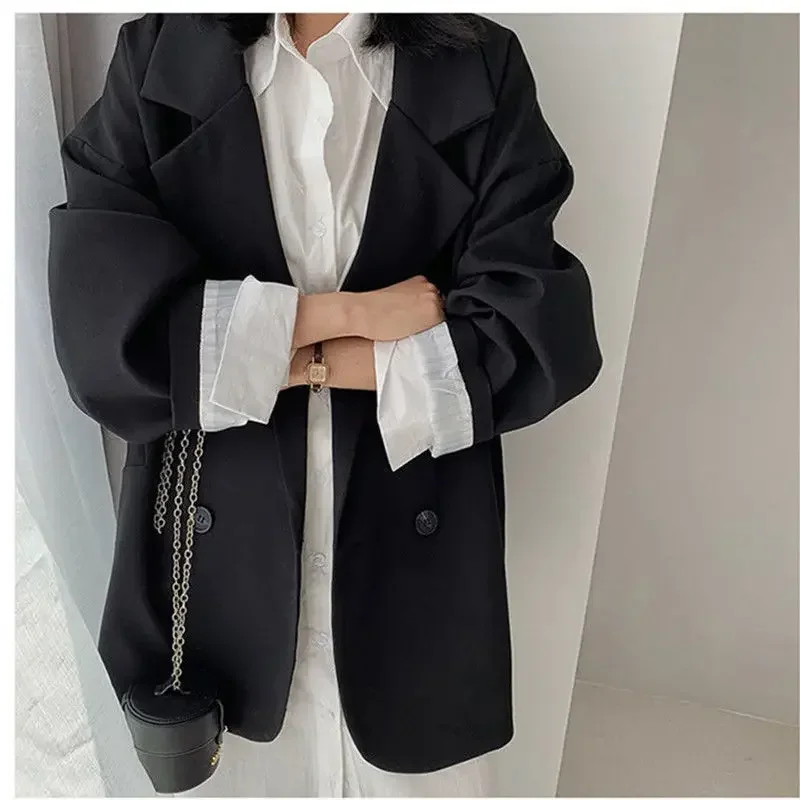 New 2025 Vintage Loose Women Solid Blazer Autumn Chic Double Breasted Female Long Sleeve Suit Jackets Stylish Ladies Blazers - Image 5
