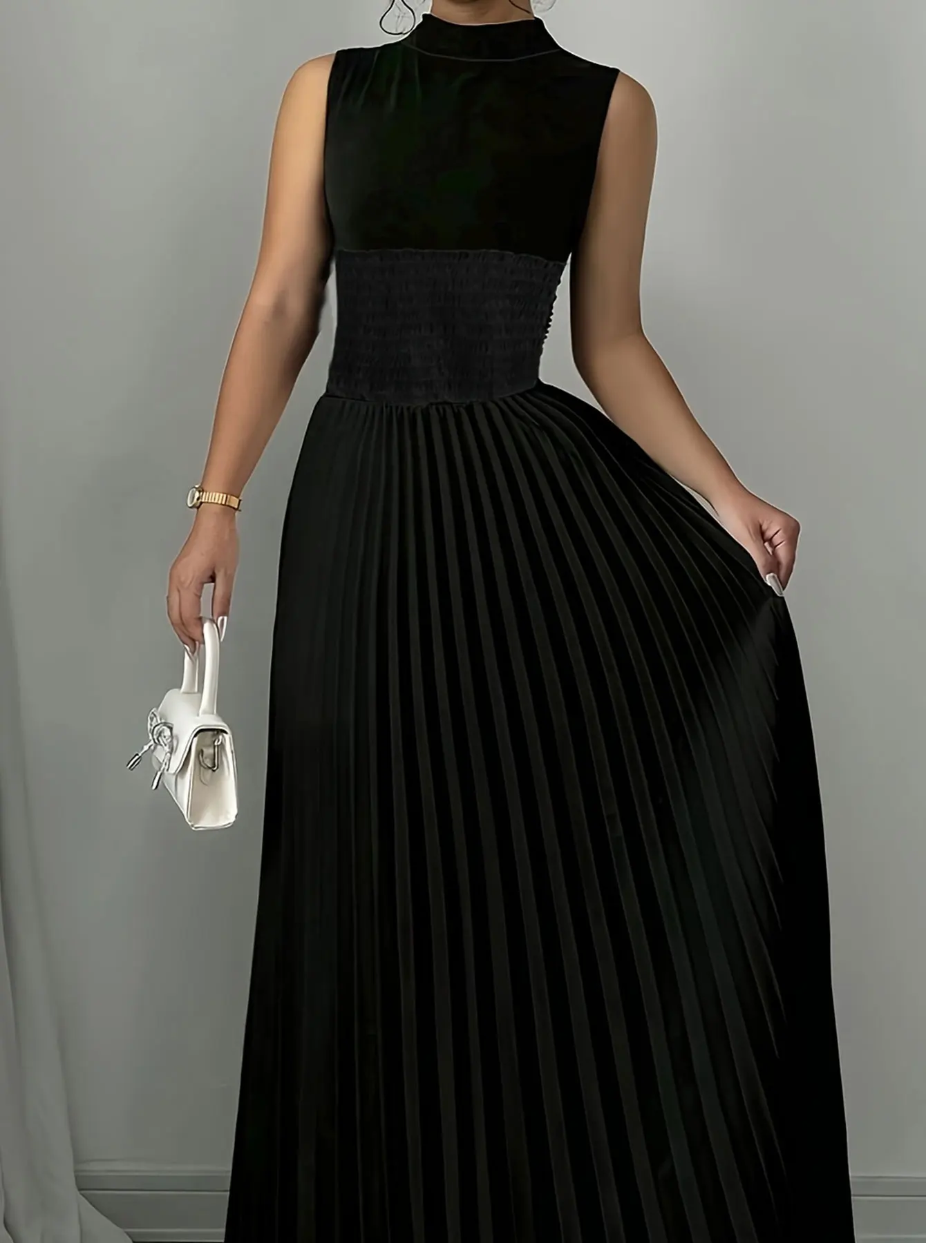 Black Women's Oversized Woven Dress Casual Bohemian Maxi Summer A-Line Long Dress with Pockets Full Length Clothing Black - Image 4