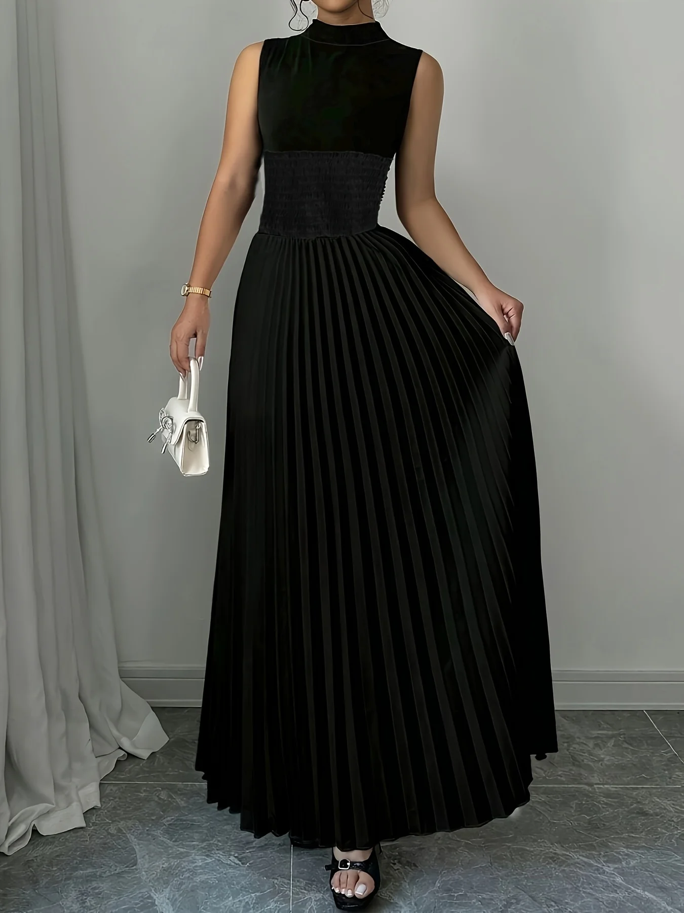 Black Women's Oversized Woven Dress Casual Bohemian Maxi Summer A-Line Long Dress with Pockets Full Length Clothing Black