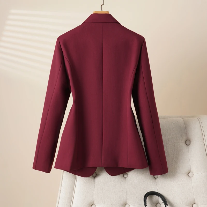 Burgundy Suit for Women, Spring and Autumn, Workplace Business Long-Sleeved One-Button Suit Jacket, Fashionable and Slimming - Image 2