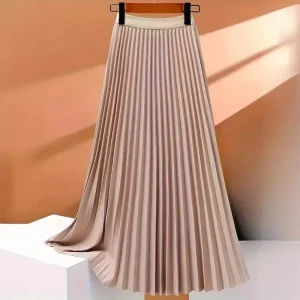 Ladies Fashion Casual Long Skirt Elegant Vintage Pleated Skirts Women Temperament Party Wear Faldas Woman Clothing Streetwear
