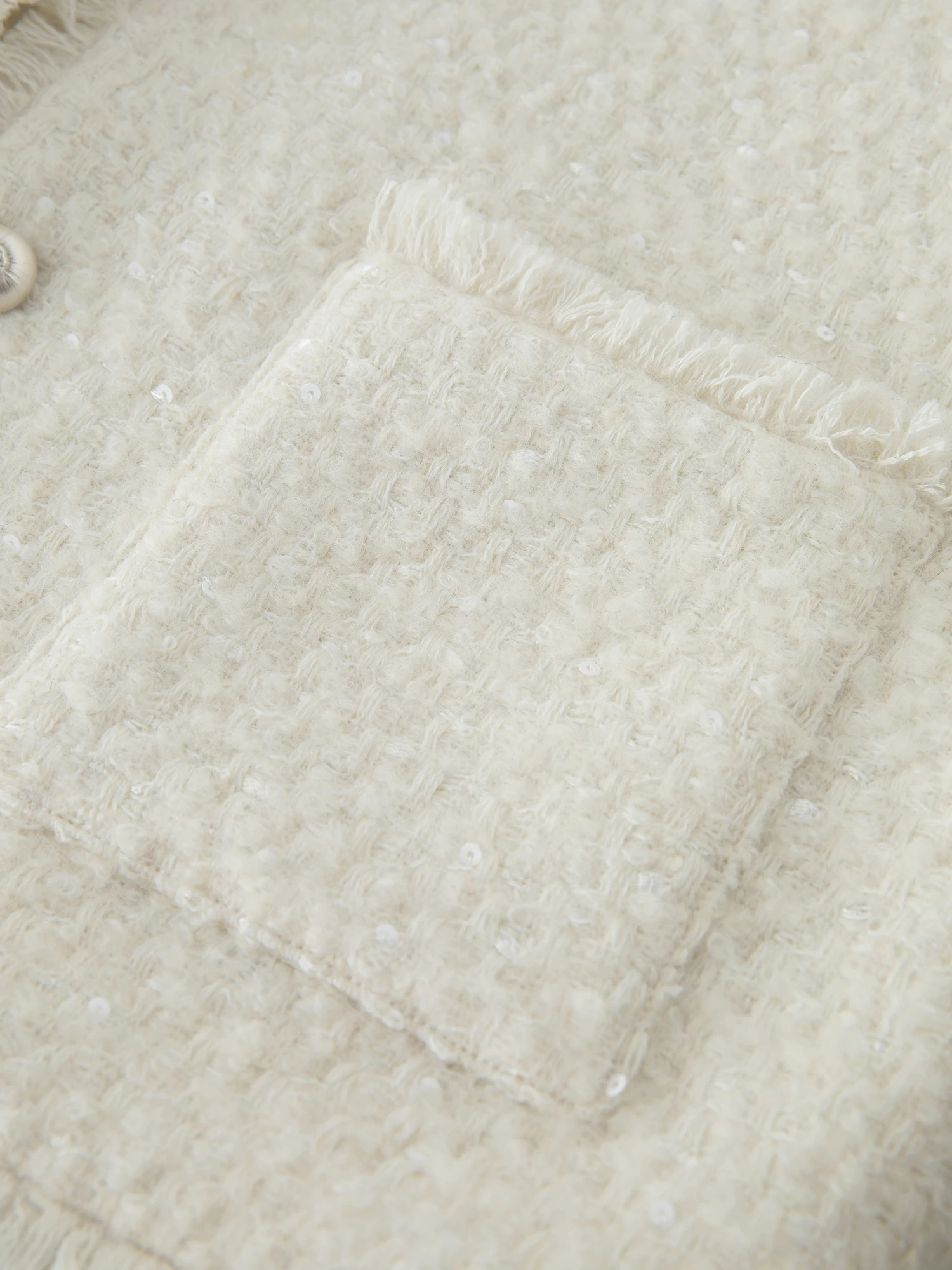 ZIQIAO Straight Shoulder Wool Sequined French Style Jacket for Women 2025 Autumn New White Top Elegant Ladies - Image 5