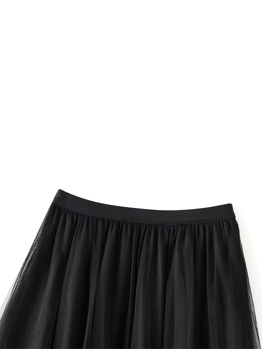 Women’s Tulle Long Skirts Elastic High Waist Ruffle Hem Tutu Skirts Fluffy A-line Midi Skirts - Image 4