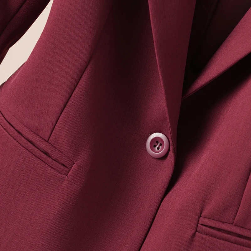 Burgundy Suit for Women, Spring and Autumn, Workplace Business Long-Sleeved One-Button Suit Jacket, Fashionable and Slimming - Image 4