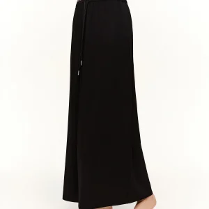 DUSHU Twilight Series Belted Flowing Straight-Cut Skirt 2026 Spring New Arrival Black Slimming Design Long Lenghth Loose Skirts
