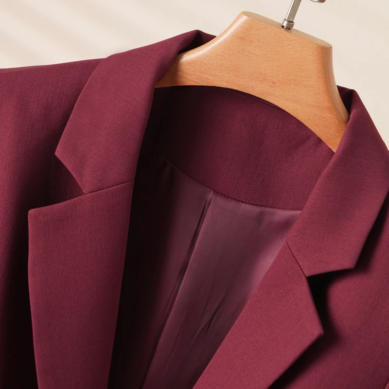 Burgundy Suit for Women, Spring and Autumn, Workplace Business Long-Sleeved One-Button Suit Jacket, Fashionable and Slimming - Image 3