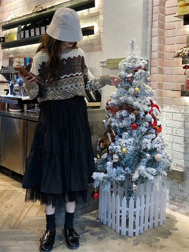 Long Tulle Midi Skirts Womens Autumn Elastic High Waist Mesh Tutu Pleated Skirts Female Black White Long Skirt Streetwear - Image 5